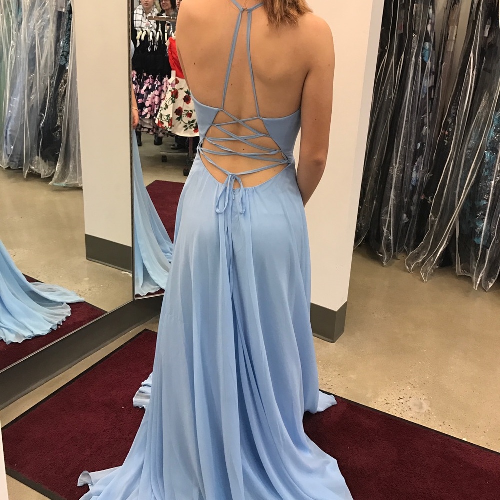 Light Blue Corset Back Faviana Prom Dress